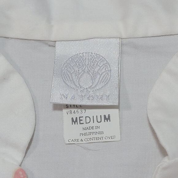 Natori VTG Size Medium Button Up PJ Asian Style Floral Kimono Top Pink Cotton - Picture 3 of 7